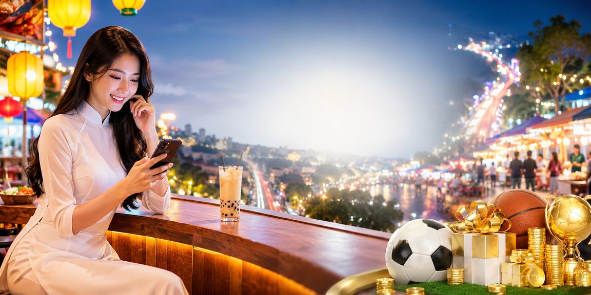 Người phụ nữ mặc áo dài sử dụng ứng dụng casino trên điện thoại tại Đà Lạt